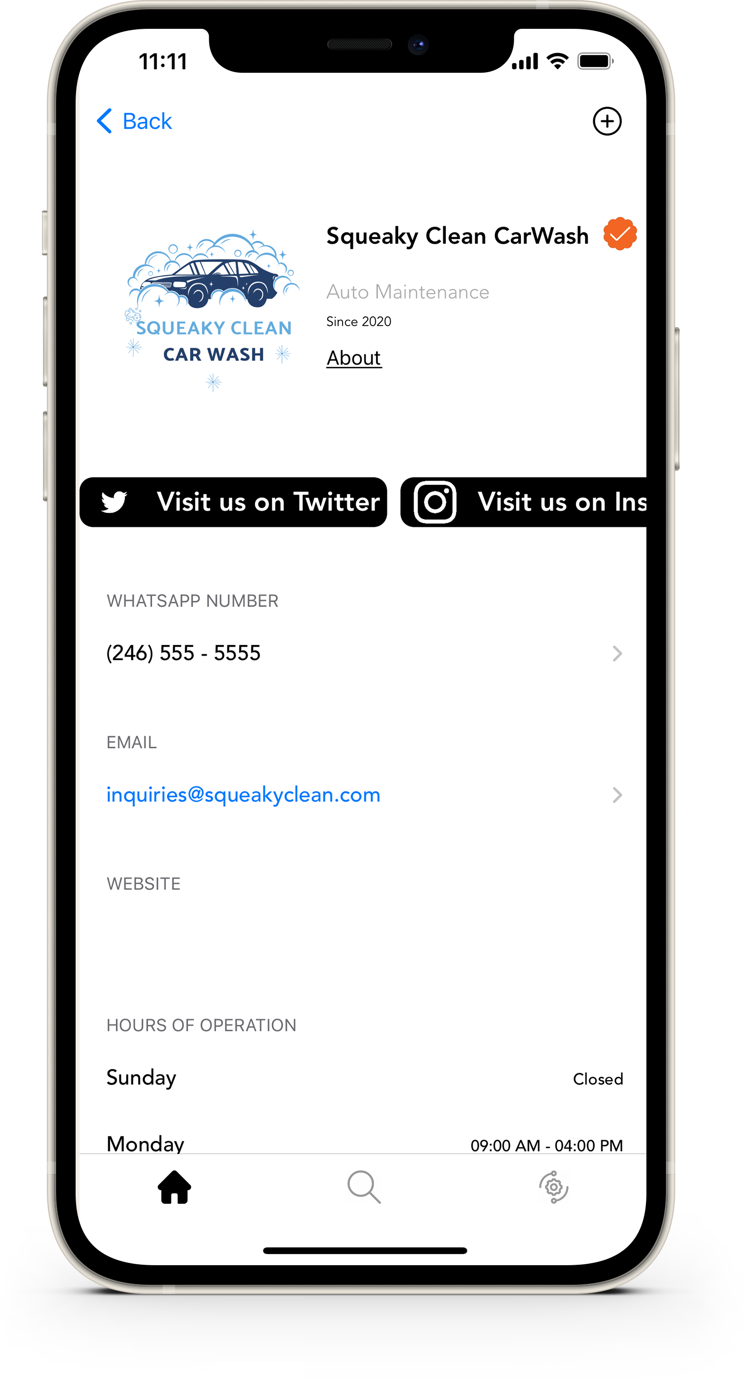 business profile app screenshot